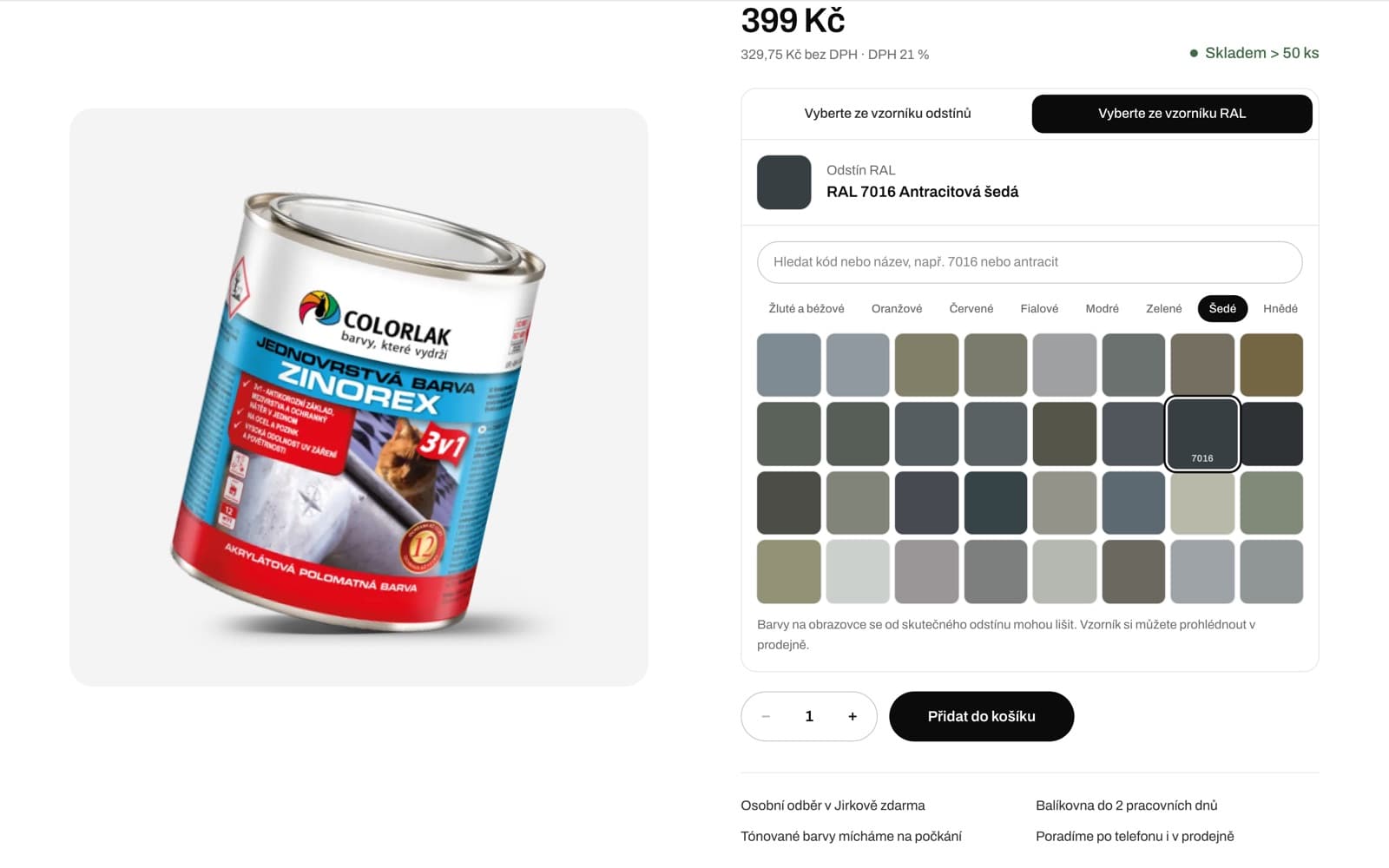 Barvy P&P – Barvy P&P – výběr odstínu RAL