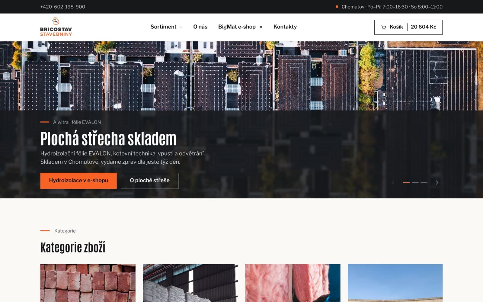 E-shop s kategoriemi materiálu