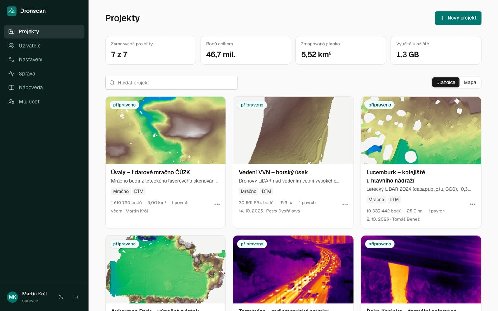 Přehled projektů s veřejnými ukázkovými daty