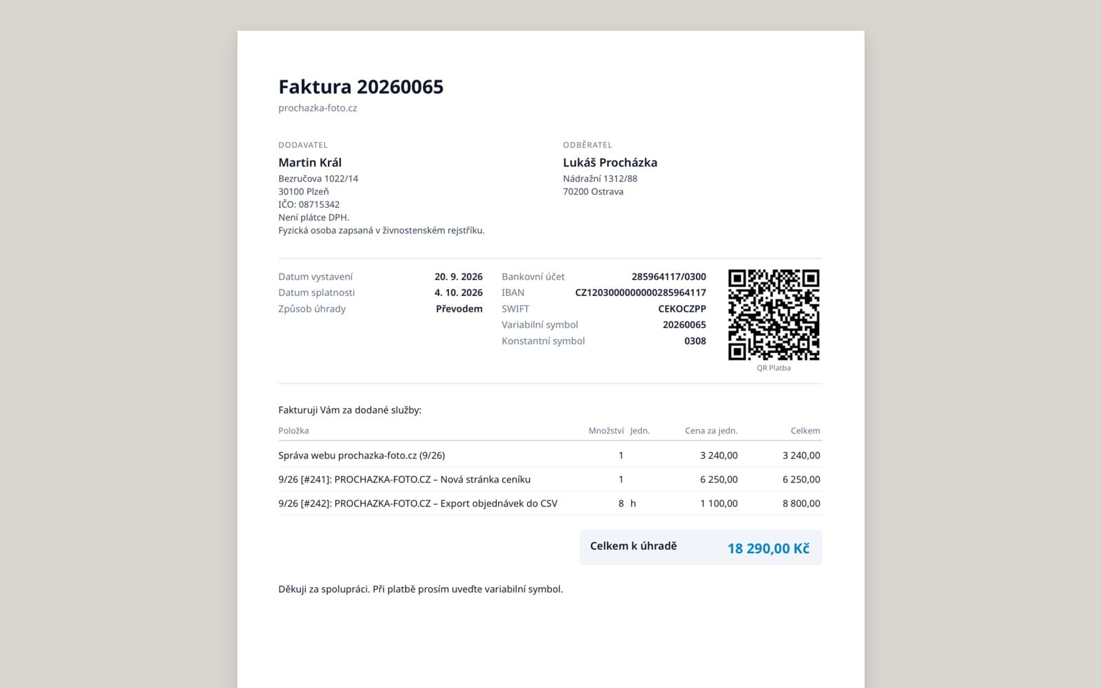 PDF faktury s QR platbou