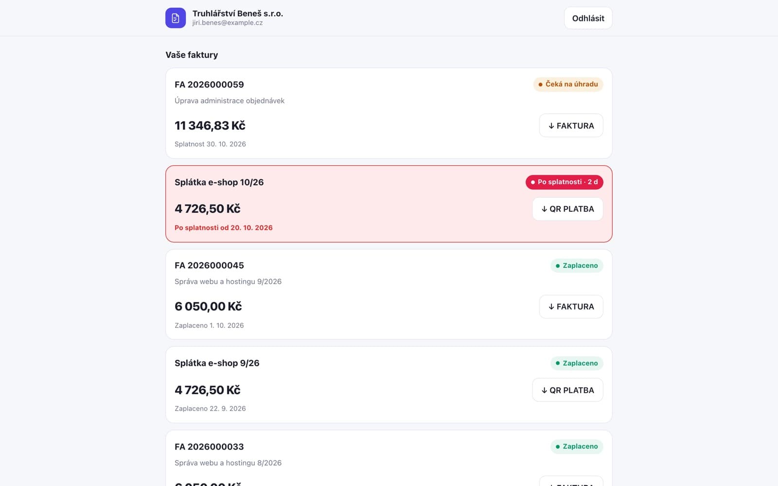 Přehled klienta (ukázková data)