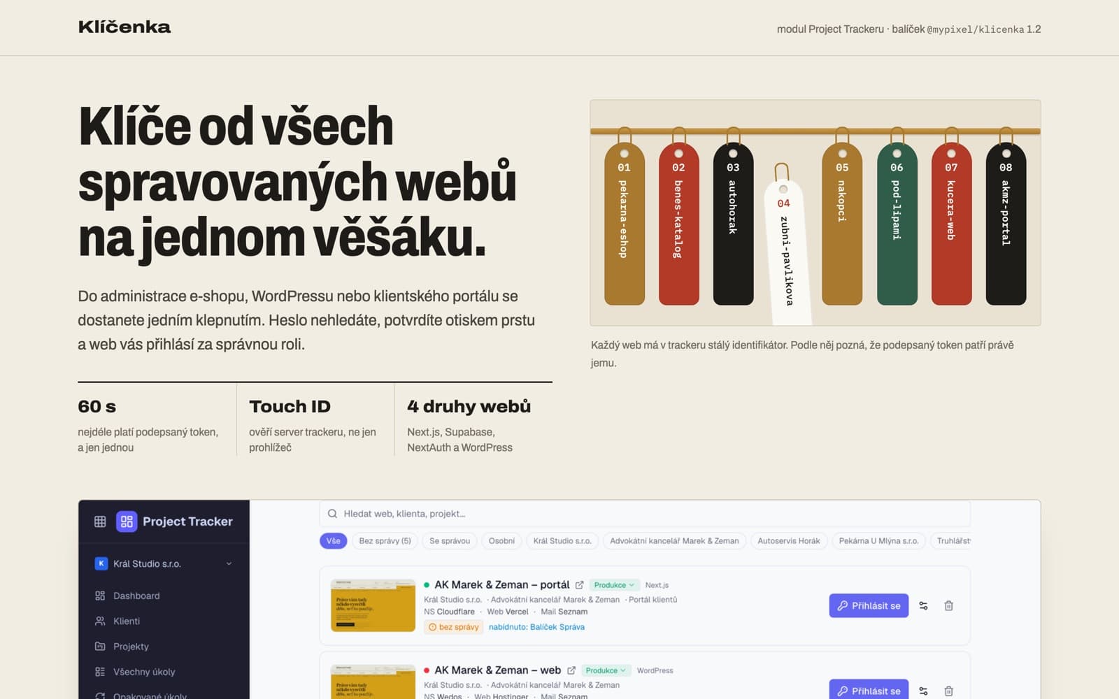 Klíčenka – Klíčenka – klíče od všech spravovaných webů na jednom věšáku