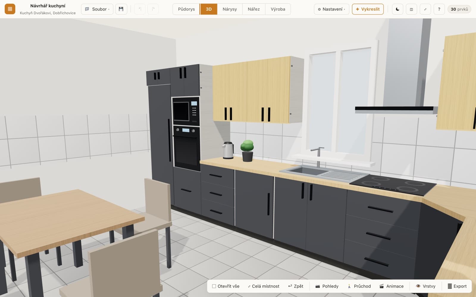 Návrhář kuchyní – 3D pohled na navrženou kuchyň
