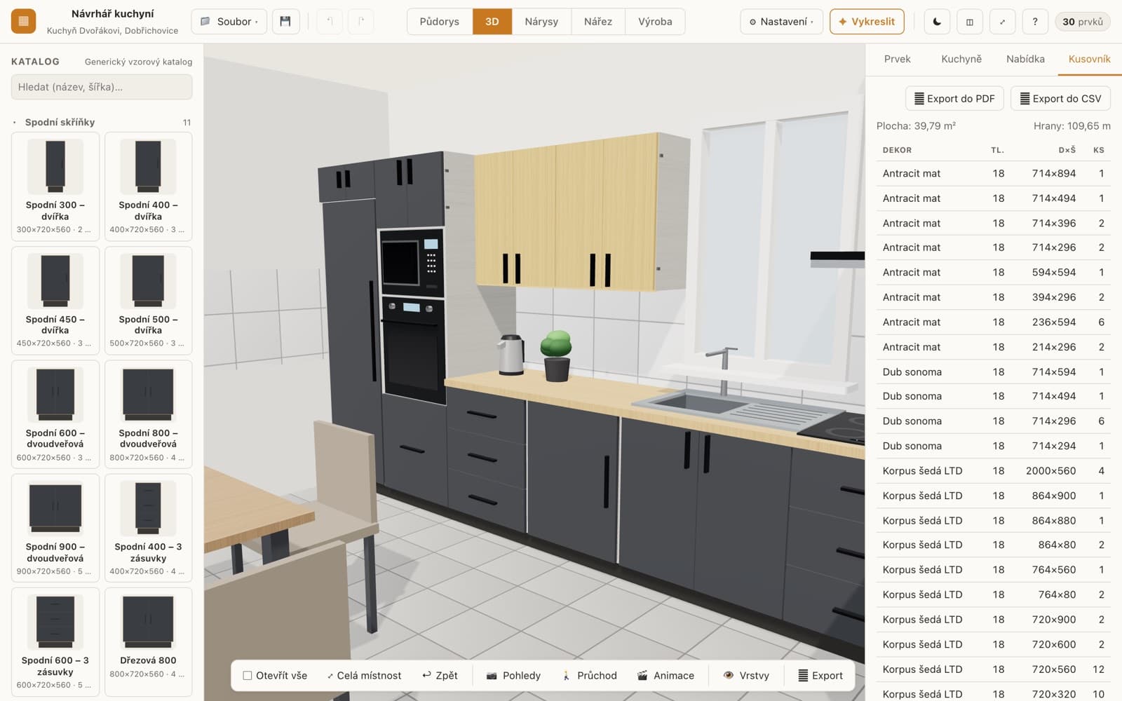 Návrhář kuchyní – Návrhář kuchyní – 3D návrh a kusovník
