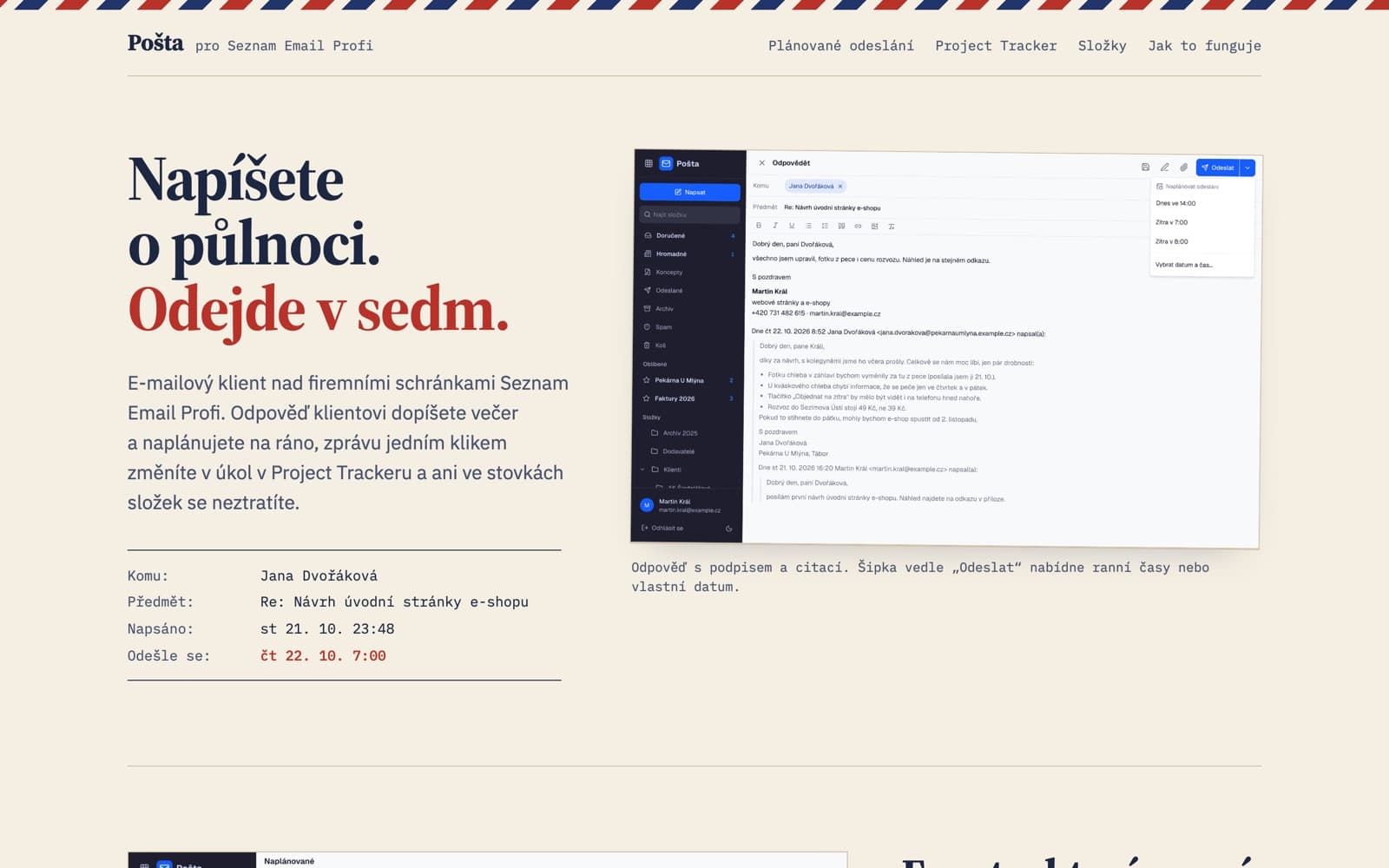 Pošta – Pošta – napíšete o půlnoci, odejde v sedm
