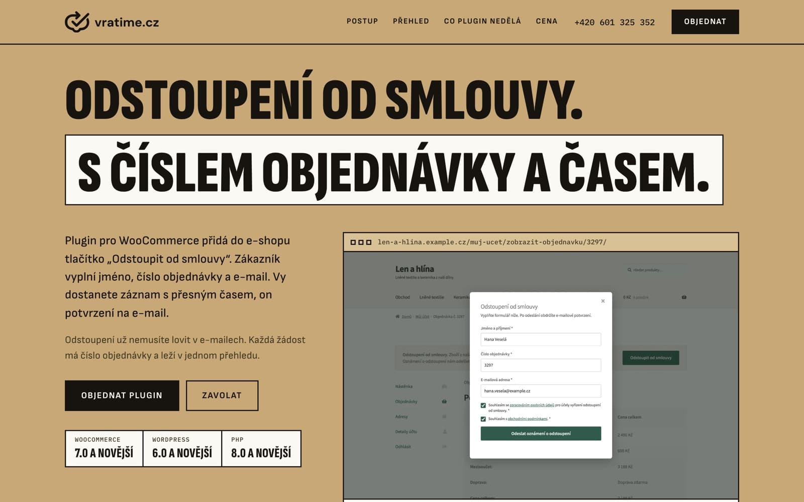 Vratime.cz – Vratime – odstoupení od smlouvy s číslem objednávky a časem