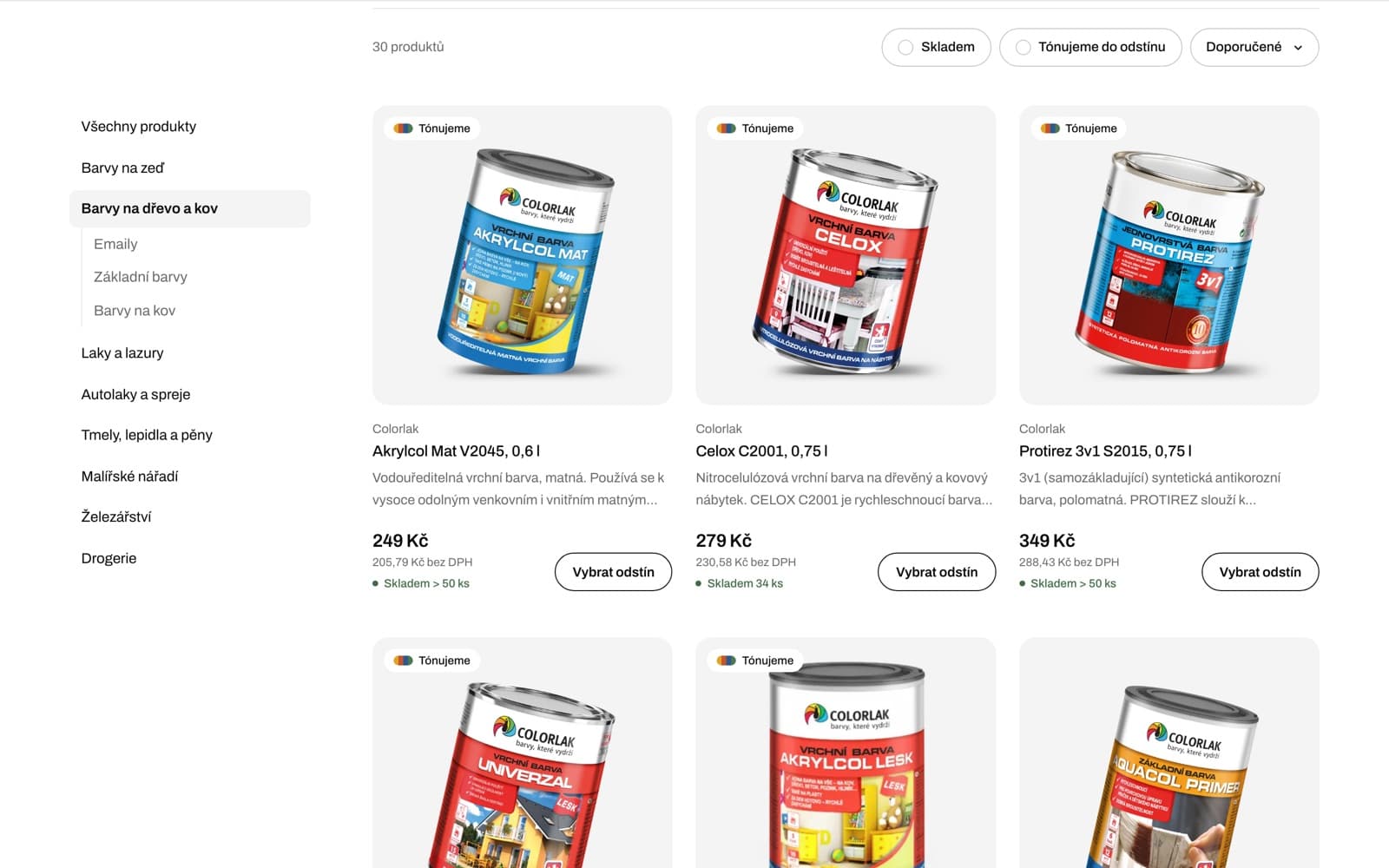 Kategorie e-shopu s filtry a podkategoriemi