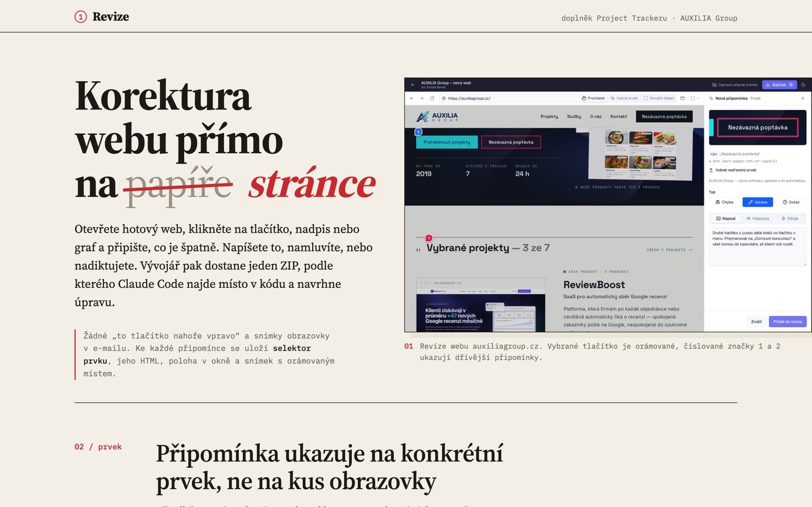 Revize – Revize – korektura webu přímo na stránce